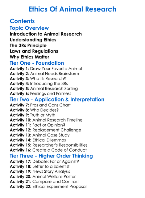 Ethics Of Animal Research Worksheet Activity Booklet