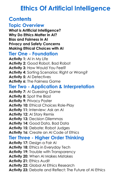 Ethics Of Artificial Intelligence Worksheet Activity Booklet
