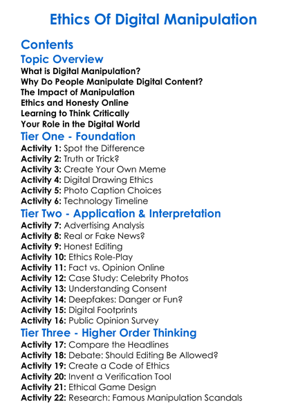 Ethics Of Digital Manipulation Worksheet Activity Booklet