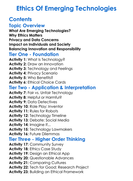 Ethics Of Emerging Technologies Worksheet Activity Booklet