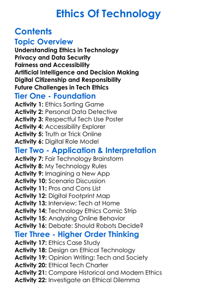 Ethics Of Technology Worksheet Activity Booklet