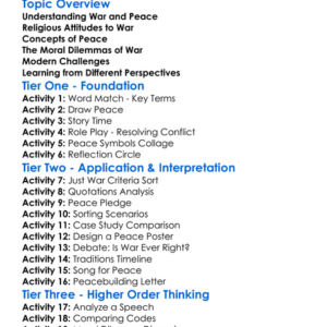 Ethics Of War And Peace In Religion Worksheet Activity Booklet