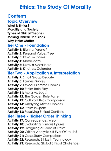 Ethics The Study Of Morality Worksheet Activity Booklet