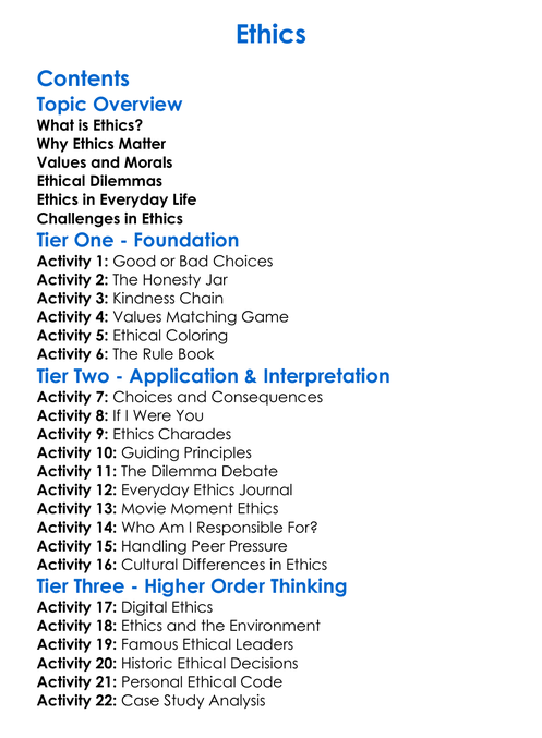 Ethics Worksheet Activity Booklet