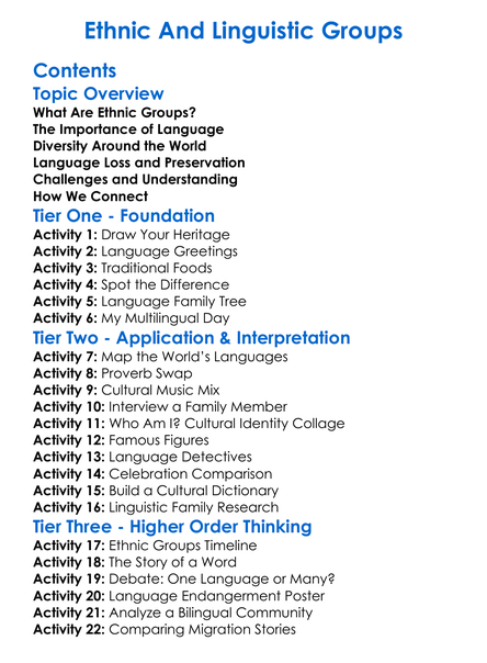 Ethnic And Linguistic Groups Worksheet Activity Booklet