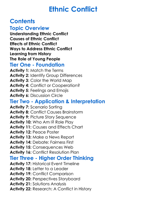 Ethnic Conflict Worksheet Activity Booklet