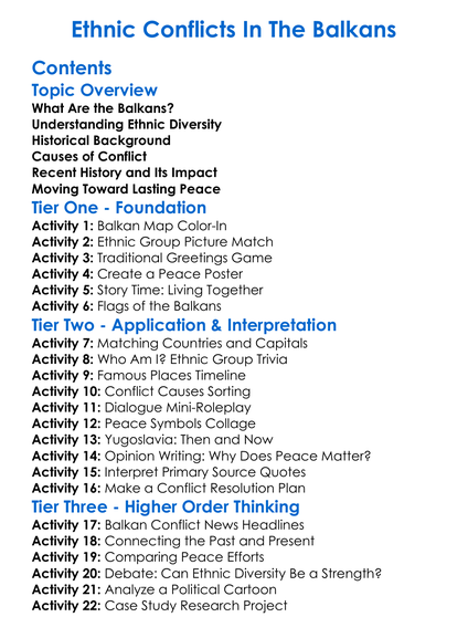 Ethnic Conflicts In The Balkans Worksheet Activity Booklet