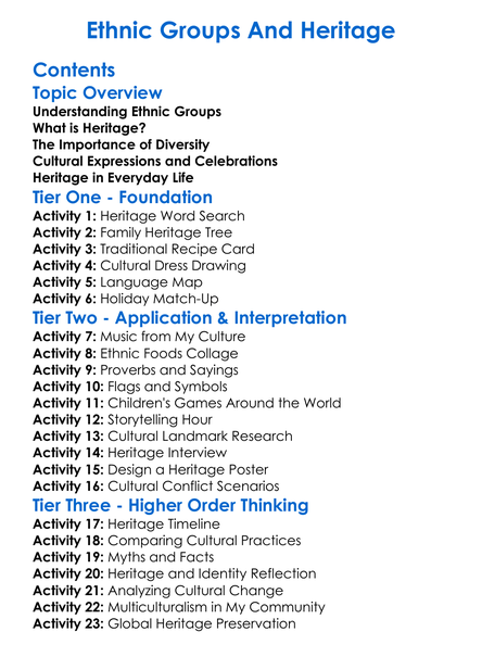 Ethnic Groups And Heritage Worksheet Activity Booklet