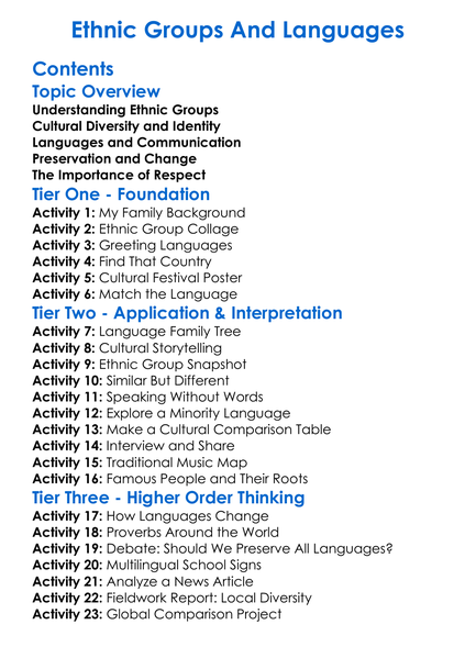 Ethnic Groups And Languages Worksheet Activity Booklet