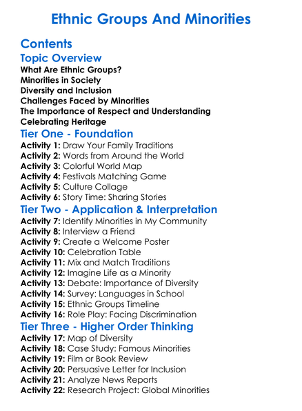 Ethnic Groups And Minorities Worksheet Activity Booklet