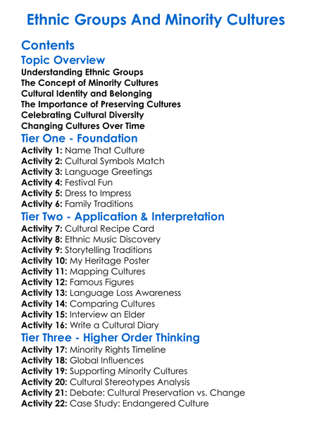 Ethnic Groups And Minority Cultures Worksheet Activity Booklet