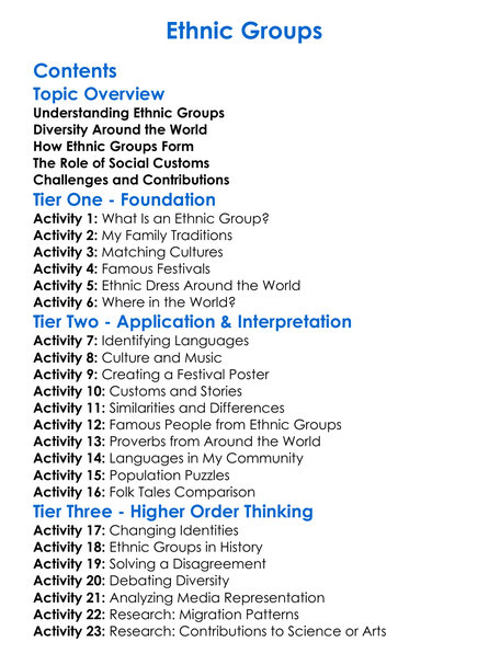 Ethnic Groups Worksheet Activity Booklet