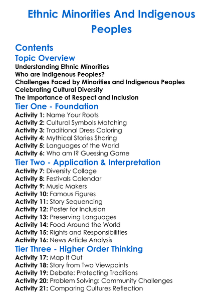 Ethnic Minorities And Indigenous Peoples Worksheet Activity Booklet