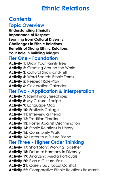 Ethnic Relations Worksheet Activity Booklet
