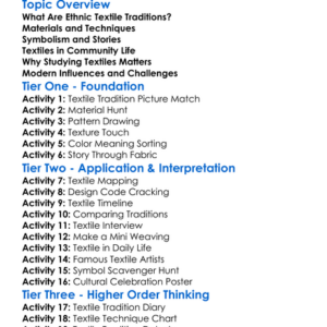 Ethnic Textile Traditions Worksheet Activity Booklet