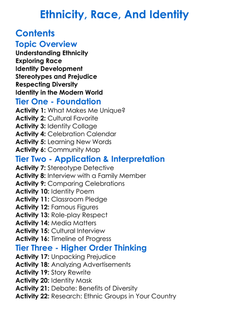 Ethnicity Race And Identity Worksheet Activity Booklet