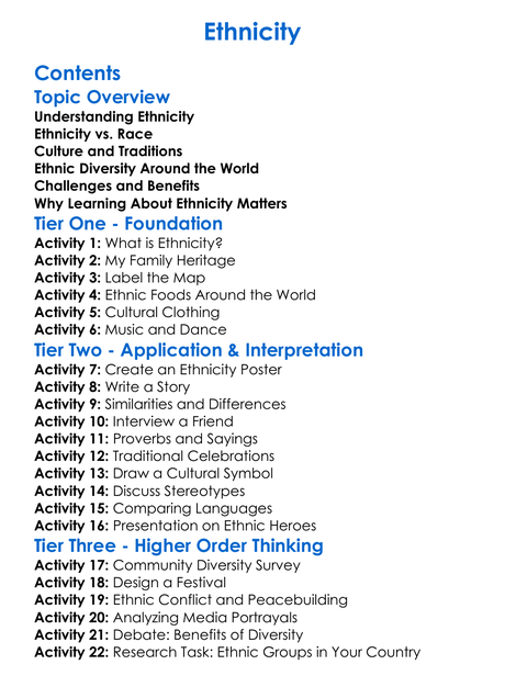 Ethnicity Worksheet Activity Booklet