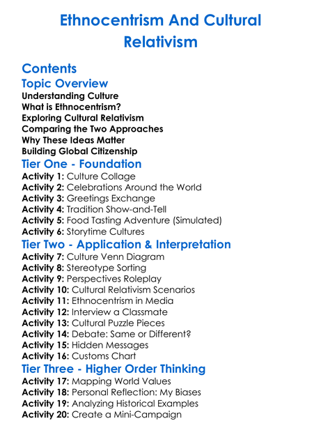 Ethnocentrism And Cultural Relativism Worksheet Activity Booklet