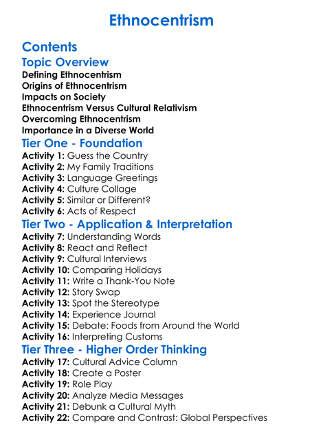 Ethnocentrism Worksheet Activity Booklet