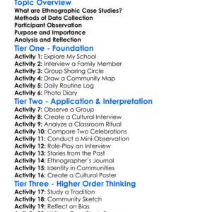 Ethnographic Case Studies Worksheet Activity Booklet