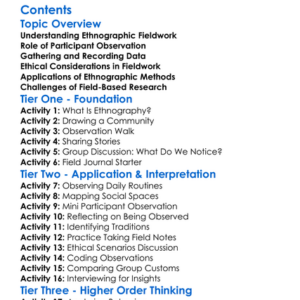 Ethnographic Fieldwork And Participant Observation Worksheet Activity Booklet