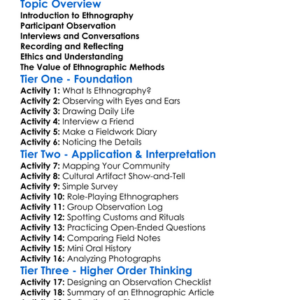 Ethnographic Fieldwork Methods Worksheet Activity Booklet