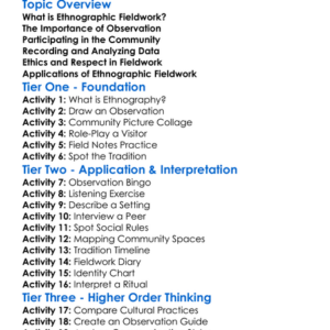 Ethnographic Fieldwork Worksheet Activity Booklet