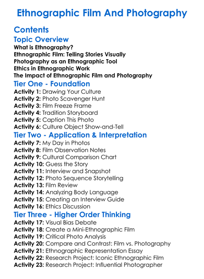 Ethnographic Film And Photography Worksheet Activity Booklet