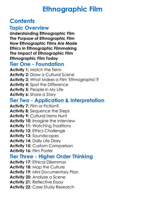 Ethnographic Film Worksheet Activity Booklet