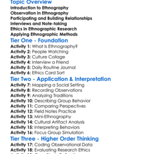 Ethnographic Methods Worksheet Activity Booklet