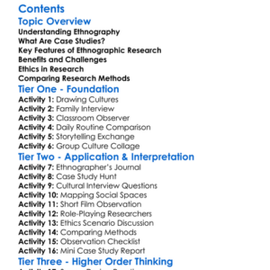 Ethnographic Research And Case Studies Worksheet Activity Booklet