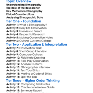 Ethnographic Research Methods Worksheet Activity Booklet