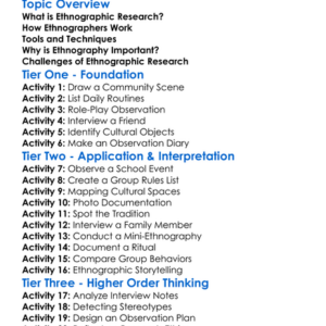 Ethnographic Research Worksheet Activity Booklet