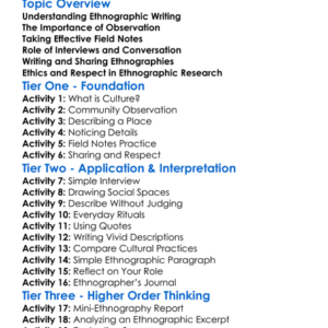 Ethnographic Writing Worksheet Activity Booklet
