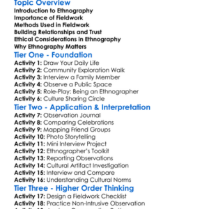 Ethnography And Fieldwork Methods Worksheet Activity Booklet