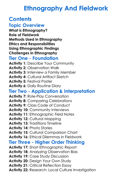 Ethnography And Fieldwork Worksheet Activity Booklet