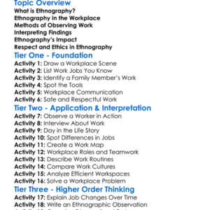Ethnography Of Work Worksheet Activity Booklet