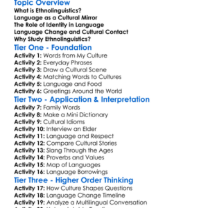 Ethnolinguistics Worksheet Activity Booklet