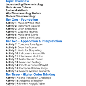Ethnomusicology Worksheet Activity Booklet