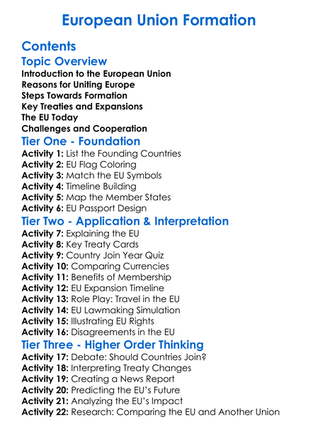 European Union Formation Worksheet Activity Booklet