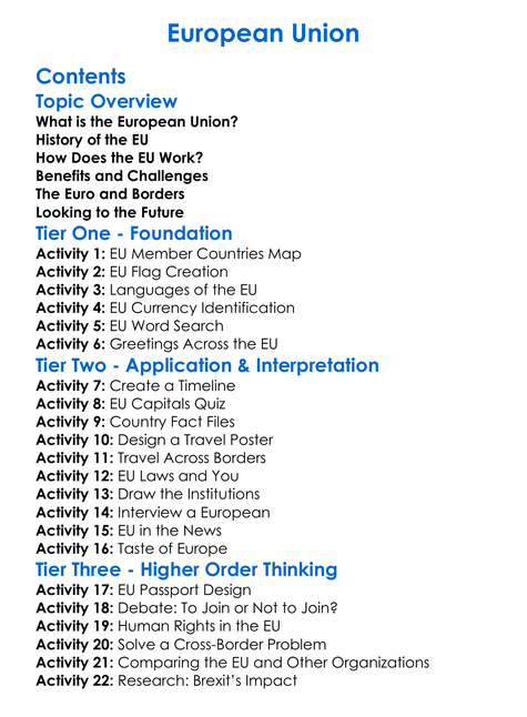 European Union Worksheet Activity Booklet