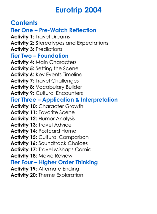 Eurotrip 2004 Worksheet Activity Booklet