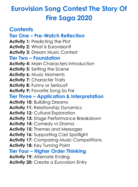 Eurovision Song Contest The Story Of Fire Saga 2020 Worksheet Activity Booklet