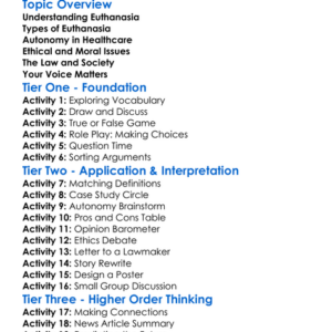 Euthanasia And Autonomy Worksheet Activity Booklet