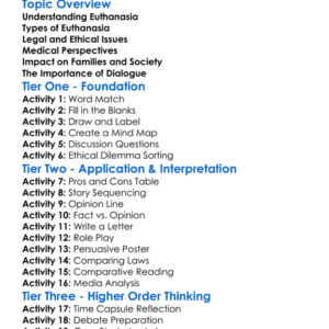 Euthanasia Worksheet Activity Booklet