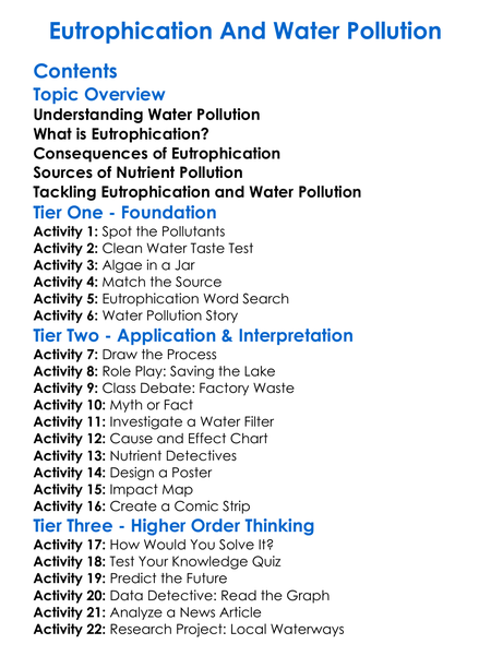 Eutrophication And Water Pollution Worksheet Activity Booklet