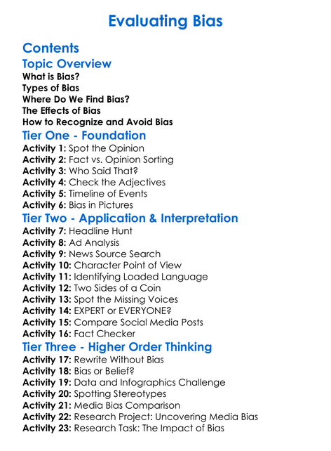 Evaluating Bias Worksheet Activity Booklet