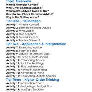 Evaluating Financial Advice Worksheet Activity Booklet