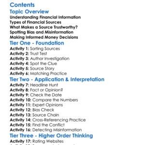 Evaluating Financial Information Sources Worksheet Activity Booklet