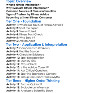 Evaluating Fitness Information Worksheet Activity Booklet